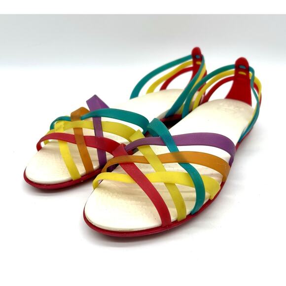 Crocs Women's 8M Isabella Huarache Rainbow Strappy Jelly Multi Color Sandals - Picture 1 of 13